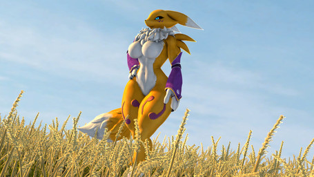 3_fingers anthro armwear big_breasts black_sclera blue_eyes breasts claws clothing day digitigrade elbow_gloves featureless_breasts featureless_crotch female field fingers fluffy fluffy_chest fluffy_tail fur gloves hand_on_hip handwear markings multicolored_body multicolored_fur navel purple_markings sky solo tail thick_thighs wheat wheat_field white_body white_fur white_tip_tail wide_hips yellow_body yellow_fur yellow_tail thevestige warfaremachine_(modeler) bandai_namco digimon warfare_renamon canid canine digimon_(species) fox mammal renamon 16:9 3d_(artwork) digital_media_(artwork) hi_res source_filmmaker_(artwork) widescreen