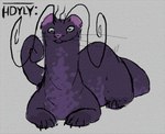 ambiguous_gender antennae_(anatomy) claws curled_tail digitigrade feet feral finger_claws fur hindpaw horizontal_pupils logo long_tail multicolored_body multicolored_fur paws pupils purple_body purple_fur resting_on_belly sitting sitting_on_ground solo tail text toe_claws two_tone_body two_tone_fur hdyly chesawyiin_(cloudweaver) mammal mustelid artist_logo artist_name hi_res signature