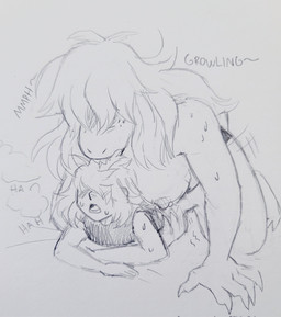 all_fours ambiguous_gender ambiguous_penetrated ambiguous_penetration anthro anthro_penetrating anthro_penetrating_human bangs bent_over bite biting_another biting_hair biting_partner blush blush_lines bodily_fluids bottomless bottomless_ambiguous bottomless_human breasts breath cartoon_freckles chest_binder claws clothed clothing duo female female/ambiguous female_penetrating female_penetrating_ambiguous finger_claws freckled_face freckles from_behind_position growling hair holding_partner human_on_anthro human_penetrated interspecies larger_anthro larger_female long_bangs long_hair messy_hair moan motion_lines mounting nipple_piercing nipples non-mammal_breasts obscured_eyes obscured_penetration onomatopoeia open_mouth penetration piercing sex sex_toy sharp_teeth short_tail size_difference smaller_ambiguous smaller_human sound_effects strapon strapon_sex sweat sweaty_arms tail teeth text toe_claws toying_partner underwear vowelless vowelless_vocalization spicychoccy deltarune undertale_(series) kris_dreemurr susie_(deltarune) human mammal reptile scalie english_text hi_res sketch