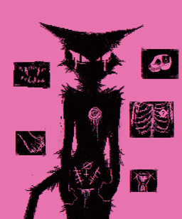 ambiguous_fluids anatomy angry anthro black_body blood bodily_fluids bone crying cutaway declawed female female_anthro fist horror_(theme) internal internal_vaginal mutilation noose nude nude_anthro nude_female oophorectomy_scar organs pink_background rib_cage scar simple_background skull solo spayed tears teeth uterus vaginal_canal x-ray_view itzkuroki domestic_cat felid feline felis mammal monochrome
