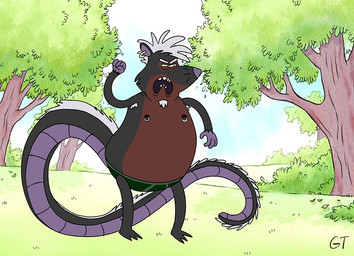 angry anthro armpit_hair body_hair clothing ear_piercing facial_hair goatee long_tail male nipple_piercing nipples overweight overweight_male park piercing solo style_emulation tail underwear whiskers gtskunkrat cartoon_network regular_show gtskunkrat_(character) hybrid mammal mephitid murid murine rat rodent skunk