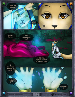 5_fingers anthro armor bald big_ears big_tail black_border blue_clothing blue_topwear boots border bracers brown_eyes close-up clothed clothing covering covering_face fangs female female_pov fingers first_person_view footwear forest_background front_view fur gem glowing glowing_hands hand_on_face high_heeled_boots high_heels kneeling looking_at_viewer magic_clothing narrowed_eyes open_mouth outside red_gem shoes side_view solo speech_bubble surprised tail tan_body tan_fur teeth tentacles text topwear tuft white_clothing eliana-asato melony_(eliana-asato) canid canine fennec_fox fox mammal monster tentacle_creature true_fox 2024 comic digital_media_(artwork) english_text hi_res multiple_scenes