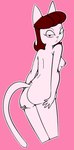 anthro big_butt breasts brown_hair butt female hair hand_on_butt holding_butt looking_at_viewer looking_back nipples nude pink_body resting_bitch_face simple_background slim solo tail gold-white-kott a_kitty_bobo_show cartoon_network maggie_(kitty_bobo) domestic_cat felid feline felis mammal digital_drawing_(artwork) digital_media_(artwork) hi_res