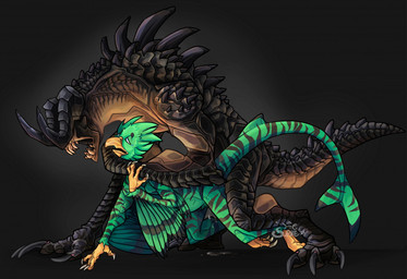 abdominal_bulge ambiguous_gender anthro anthro_on_feral anthro_penetrated beak bestiality black_stripes bodily_fluids claws cum cum_drip deep_penetration doggystyle dripping duo feral feral_penetrating feral_penetrating_anthro forced from_behind_position genital_fluids green_body male orange_beak penetration rape sex shark_tail spikes stripes text toe_claws winged_arms wings surkefish fallout microsoft kite_moonwall aquatic avian bird deathclaw fish hybrid monster requiem_shark scalie shark tiger_shark 2021 digital_media_(artwork) english_text
