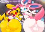 anthro anthrofied anus backsack balls bedroom_eyes bent_over big_butt black_sclera blue_inner_ear blue_sclera blush blush_lines bodily_fluids bottomwear bow_(anatomy) bow_accessory butt butt_focus clothed clothing cosplay_pikachu_(costume) crossdressing crowd dipstick_ears duo ear_markings femboy fur genitals gloves_(marking) grin group hand_on_butt hand_on_own_butt large_group long_ears looking_at_viewer looking_back looking_back_at_viewer male markings multicolored_body multicolored_ears multicolored_fur narrowed_eyes nipples nude open_anus open_mouth open_smile perineum pink_anus pink_nipples pink_tail pink_tongue pokemorph presenting presenting_anus presenting_balls presenting_hindquarters presenting_to_viewer rear_view ribbons ribbons_(anatomy) seductive skirt smile spread_butt spreading sweat sweaty_butt tail take_your_pick teeth text tongue white_body white_fur yellow_body yellow_fur yellow_tail lemonlime nintendo pokemon pikachu_pop_star eeveelution generation_1_pokemon generation_6_pokemon pikachu pokemon_(species) sylveon 2023 absurd_res artist_name digital_media_(artwork) hi_res signature url