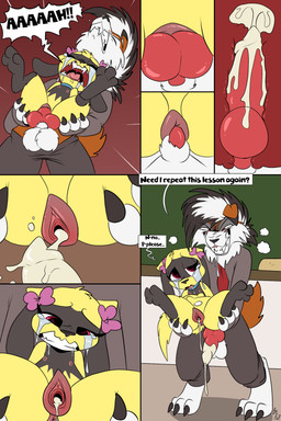 accessory adult_on_young after_rape after_sex after_vaginal age_difference angry angry_sex animal_genitalia animal_penis animal_vulva anthro anus balls barefoot bodily_fluids bottomwear bottomwear_down bow_(feature) bow_accessory bow_ribbon canine_genitalia canine_penis canine_vulva classroom clenched_teeth clothed clothing crying cum cum_drip cum_from_vagina cum_in_uterus cum_in_vagina cum_inside dialogue dripping drooling duo explicitly_stated_nonconsent feet female female_penetrated flat_chested forced gaping gaping_vagina genital_fluids genitals hair_accessory hair_bow hair_ribbon inaccurate_knotting internal knot knotting larger_male leaking_cum loli male male/female male_penetrating male_penetrating_female nipples nude older_male pants pants_down partially_clothed paws penetration penile penile_penetration penis penis_in_vagina pointy_speech_bubble polygonal_speech_bubble rape reverse_stand_and_carry_position ribbons rough_sex saliva school screaming sex shirt size_difference smaller_female smaller_penetrated soles speech_bubble standing standing_sex student stuttering tail teacher teacher_and_student tears teeth text toes topwear twin_bows twin_hair_bows uterus vaginal vaginal_canal vaginal_knotting vaginal_penetration vulva waterfall_tears young young_anthro young_female young_penetrated younger_female younger_penetrated fuf nintendo pokemon dusk_lycanroc generation_4_pokemon generation_7_pokemon lycanroc pokemon_(species) riolu shiny_pokemon absurd_res comic english_text hi_res multiple_scenes
