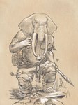 anthro belt biceps boots bottomwear clothing fisherman fishnet_clothing footwear holding_fish holding_net male manly melee_weapon musclegut muscular net pants pecs polearm rolled_up_pants rope rope_belt shoes slightly_chubby solo spear standing triceps tusks weapon neungsonie elephant elephantid mammal proboscidean 2023 3:4 hi_res monochrome sepia sketch