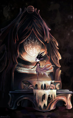 ambiguous_gender anthro biped black_body clothing dress empty_eyes grey_clothing grey_dress holding_melee_weapon holding_object holding_weapon keyboard_instrument melee_weapon musical_instrument organ_(musical_instrument) solo standing weapon white_mask morretlin phantom_(hollow_knight:_silksong) arthropod hi_res