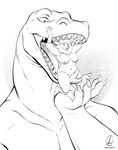 anthro big_breasts body_in_mouth breasts claws cunnilingus duo female female_prey forked_tongue genitals licking macro male male/female male_pred nipples oral pussy sex slightly_chubby teeth tongue tongue_out vaginal vore gravewalker geb bovid caprine lizard mammal reptile scalie sheep absurd_res hi_res monochrome