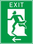 ambiguous_gender anthro digitigrade directional_arrow exit_sign green_body green_tail kyle_storm pointy_ears prick_ears rear_view running_away sign simple_background solo tail canid canine canis mammal hi_res
