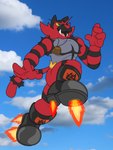 black_boots black_clothing black_footwear boots clothing cloud flying footwear jewelry male pendant rocket_boots shoes sky solo how-did-we-get-here nintendo pokemon tahu_(incineroar) generation_7_pokemon incineroar pokemon_(species) 3:4 hi_res