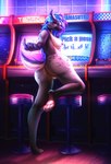 anthro arcade arcade_game arcade_machine bottomwear breasts butt chair clothing female furniture intersex jacket lusty male male/female multiple_poses neon paws playful pose sex shorts solo topwear oxygeni kama_sutra absurd_res hi_res