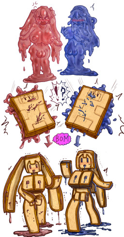 after_transformation big_breasts big_vulva blue_body blue_eyes blue_hair blue_sclera blue_skin blush bodily_fluids breast_expansion breasts cross-popping_vein crown directional_arrow dot_eyes drooling duo erect_nipples exclamation_point expansion female food food_transformation genitals hair headgear holding_breast human_to_humanoid lactating long_hair melting nipples open_mouth puddle question_mark red_body red_eyes red_hair red_sclera red_skin saliva sandwich_(food) shocked simple_background simple_eyes species_transformation tears touching_pussy transformation twintails_(hairstyle) vulva white_background hasunalu fire_emblem fire_emblem_awakening nintendo lucina_(fire_emblem) severa_(fire_emblem) food_creature food_humanoid goo_creature goo_humanoid humanoid sandwich_golem 2019 digital_media_(artwork) digital_painting_(artwork) digital_watercolor_(artwork) hi_res japanese_description monochrome painting_(artwork) sepia sequence translated_description watercolor_(artwork)