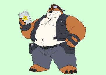 anthro belly big_belly bottomwear brown_body clothing eyes_closed eyewear goggles male moobs musclegut muscular navel overweight overweight_male pants solo standing donutbear mario_bros nintendo fan_character eulipotyphlan mammal mole_(animal) monty_mole 2025 hi_res