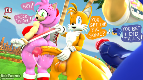angel_island annoyed anthro assisted_exposure big_butt big_penis blush bodily_fluids bottomwear butt butt_jiggle butt_slap cellphone clothed clothing clothing_lift cross-popping_vein electronics erection female fist genital_fluids genitals group hand_on_penis jiggling looking_back male motion_lines one_eye_closed penis phone precum skirt skirt_lift slap speech_bubble taking_picture teasing trio wink neotaurus sega sonic_the_hedgehog_(series) amy_rose miles_prower sonic_the_hedgehog canid canine eulipotyphlan fox hedgehog mammal red_fox true_fox 16:9 3d_(artwork) digital_media_(artwork) hi_res widescreen