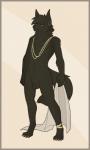 2018 animal_genitalia anklet anthro anubian_jackal balls black_balls canid canine canis ear_piercing fully_sheathed fuzzikayu genitals hi_res jackal jewelry looking_at_viewer male mammal necklace piercing rilohn ring sheath simple_background smile solo
