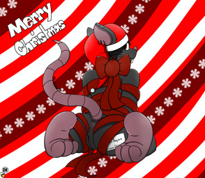 anthro anus bdsm biped bondage bound bow_ribbon buckteeth butt christmas_background christmas_clothing christmas_headwear christmas_present clothing feet female genitals gift hat headgear headwear holidays kneeling looking_back nude presenting presenting_hindquarters rear_view ribbon_bondage ribbons santa_hat solo submissive tail teeth vulva dankbudgie christmas dahlia_(phantomhugz) mammal murid murine rat rodent absurd_res hi_res