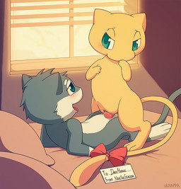 accessory alternate_color anthro bed blue_eyes blush bow_(feature) bow_accessory bow_ribbon clitoris cowgirl_position duo erection eye_contact female female_on_top female_penetrated from_front_position fur furgonomics furniture genitals green_eyes grey_body grey_fur looking_at_another male male/female male_on_bottom male_penetrating male_penetrating_female nude on_bed on_bottom on_top penetration penile penile_penetration penis penis_in_vagina pillow ribbons semi-anthro sex tail tail_accessory tail_bow tail_ribbon tongue tongue_out vaginal vaginal_penetration vulva window ukkappa nintendo pokemon natetheglaceon quetzalli_(darkmirage) assimilative_feline felid generation_1_pokemon legendary_pokemon mammal mew_(pokemon) pokemon_(species)