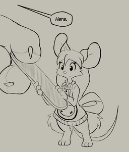 anthro bow_ribbon bow_tie breasts claws clothed clothing dress duo extreme_size_difference female female/female finger_claws hair long_hair maid_uniform micro mouse_tail nail_file paws servant size_difference small_breasts uniform muhny lily_(muhny) princess_nino_(muhny) domestic_cat felid feline felis mammal mouse murid murine rodent