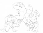 anthro erection eyewear genitals group male muscular muscular_male penis sunglasses thegreatmatsutzu battletoads rareware pimple_(battletoads) rash_(battletoads) zitz_(battletoads) amphibian frog toad_(frog) monochrome sketch