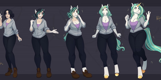 abstract_background anthro basic_sequence big_breasts black_hair bottomwear breast_expansion breasts butt butt_expansion clothed clothing expansion female five_frame_image five_frame_sequence fur green_hair growth hair hoodie horn human_to_anthro linear_sequence long_hair multi_frame_sequence pants short_hair smile snout solo sparkles species_transformation standing tail tail_growth topwear transformation transformation_sequence unicorn_horn white_body white_fur wide_hips yoga_pants redpixie mythology equid equine human mammal mythological_creature mythological_equine unicorn 2018 sequence
