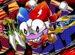 ambiguous_gender blue_background boots claws clothing fool's_hat footwear hat headgear headwear not_furry red_background sharp_teeth shoes simple_background solo teeth text box_xod kirby_(series) nintendo marx_(kirby) waddling_head 2016