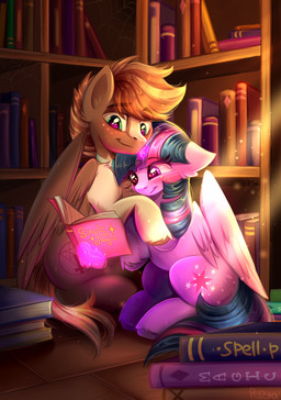 blush bookshelf choker duo female feral furniture horn jewelry library magic male necklace particles reading telekinesis wings pozya1007 friendship_is_magic hasbro my_little_pony mythology twilight_sparkle_(mlp) equid equine mammal mythological_creature mythological_equine pegasus winged_unicorn absurd_res hi_res