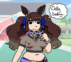 accessory belly blush bow_ribbon choker clothing collar colored_nails derp_eyes exposed_belly female fishnet_clothing fishnet_topwear hair_accessory hair_bow hair_ribbon jewelry nails naive navel necklace nipples pigtails ribbons solo topwear sarahsuccubus cygames uma_musume_pretty_derby tosen_jordan_(pretty_derby) animal_humanoid equid equid_humanoid equine equine_humanoid horse_humanoid humanoid mammal mammal_humanoid