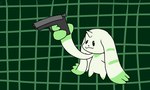 ambiguous_gender anthro beady_eyes floppy_ears fur green_body green_fur gun horn lop_ears ranged_weapon shitpost simple_background smile solo weapon white_body white_fur amaribunny bandai_namco digimon digimon_(species) mammal terriermon 5:3 digital_media_(artwork) hi_res meme