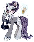 1_horn accessory blue_eyes cellphone clothing collared_shirt container cup curled_tail curly_hair cutie_mark ear_piercing ear_ring electronics eyeshadow eyewear female feral formal_clothing formal_wear gem glasses grey_eyeshadow hair hair_accessory hairclip handbag holding_cellphone holding_object holding_phone holding_smartphone horn jewelry long_sleeves magic makeup necklace office_clothing office_lady pearl_(gem) pearl_necklace phone piercing purple_hair purple_tail ring_piercing shirt short_hair shoulder_bag simple_background smartphone solo sparkles tail telekinesis topwear wearing_glasses white_background p0nyplanet friendship_is_magic hasbro my_little_pony mythology rarity_(mlp) equid equine mammal mythological_creature mythological_equine unicorn digital_drawing_(artwork) digital_media_(artwork) hi_res watermark
