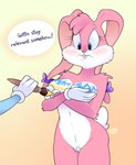 bodypaint breast_play breasts cleavage clothed clothing covered_breasts female floating_hands holidays nude painted_breasts painting solo minxydoodle easter tiny_toon_adventures tiny_toons_looniversity warner_brothers babs_bunny buster_bunny lagomorph leporid mammal rabbit hi_res