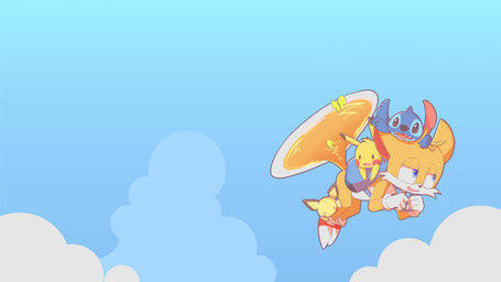 ambiguous_gender anthro backpack black_eyes blue_body blue_eyes blue_fur clothing cloud flying footwear fur gloves group handwear male open_mouth teeth white_body white_clothing white_fur white_gloves white_handwear yellow_body yellow_fur sonawill disney lilo_and_stitch nintendo pokemon sega sonic_the_hedgehog_(series) miles_prower stitch_(lilo_and_stitch) alien canid canine experiment_(lilo_and_stitch) fox generation_1_pokemon generation_2_pokemon mammal pichu pikachu pokemon_(species) 2018 absurd_res crossover hi_res