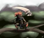 5_fingers abs bone clothed clothing crouching fingers holding_object holding_weapon male mask melee_weapon not_furry plant simple_background skull solo weapon standing_tough starbound elemental_creature elemental_humanoid flora_fauna floran humanoid plant_humanoid 2017 absurd_res digital_media_(artwork) hi_res