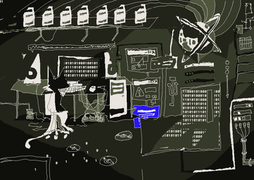 ambiguous_gender anthro binary_code cd computer computer_mouse detailed_background disc electronics furniture globe keyboard sitting solo table wire naircat domestic_cat felid feline felis mammal 2017 digital_drawing_(artwork) digital_media_(artwork) microsoft_paint_(artwork) restricted_palette
