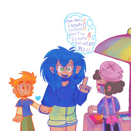 4_fingers :3 apron bent_arm black_bottomwear black_clothing black_hair black_pants blue_clothing blue_hair blue_hoodie blue_line_art blue_shirt blue_topwear bodily_fluids bottomwear closed_smile clothed clothed_human clothed_humanoid clothed_male clothing crying curly_hair dessert dialogue eyebrows eyes_closed fingers food fully_clothed fully_clothed_human fully_clothed_humanoid fully_clothed_male gesture green_bottomwear green_clothing green_eyes green_pants green_shorts group hair hand_gesture hand_holding hat headgear headwear hoodie humanoid_pointy_ears ice_cream ice_cream_stand larger_humanoid larger_male light long_hair looking_at_another male male/male male_human male_humanoid medium_hair mouth_closed no_eyebrows not_furry open_mouth open_smile orange_eyebrows orange_eyes orange_hair ordering_food pants parasol pointing pointy_ears pupils purple_apron purple_clothing purple_hat purple_headwear purple_line_art red_tongue shirt shorts simple_background size_difference smaller_human smaller_male smile smiling_at_another speech_bubble straight_arms stubble talking_to_another tan_body tan_skin tears text thick_thighs tongue topwear trio white_background white_pupils hisnigo2011 kappa_mikey gonard_(kappa_mikey) mikey_simon human humanoid mammal 1:1 2023 artist_name colored colored_line_art digital_drawing_(artwork) digital_media_(artwork) english_description english_text hi_res lighting shaded