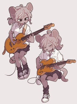 acoustic_guitar ahoge anthro bottomwear clothing electric_guitar female female_anthro footwear fur grey_body grey_fur grey_hair guitar hair holding_object kemono musical_instrument playing_guitar playing_music plucked_string_instrument shirt shoes simple_background skirt sneakers socks solo string_instrument topwear white_background yagi_the_goat fender_musical_instruments_corporation telecaster mammal mouse murid murine rodent 2022 digital_media_(artwork) hi_res multiple_images