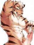 abs anthro biceps condom countershading erection fur genitals hair holding_condom holding_object male muscular muscular_anthro muscular_male nipples nude pecs penis pubes removing_condom sexual_barrier_device solo chung0_0 felid mammal pantherine tiger 2019 hi_res