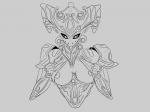 breasts female grey_background nipples not_furry simple_background solo radiusthegr8 digital_extremes tencent warframe mirage_(warframe) mirage_prime alien biomechanical humanoid warframe_(species) 4:3 black_and_white monochrome