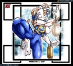 anthro breasts clothed clothing cosplay female nipples one_breast_out pose raised_leg solo text wardrobe_malfunction gnaw capcom street_fighter chun-li phoebe_hane canid canine canis dalmatian domestic_dog mammal url