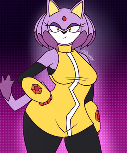 anthro breasts clothed clothing cosplay crossover_cosplay curvy_figure female fully_clothed fur hair purple_body purple_fur simple_background solo thick_thighs yellow_eyes antotheviper gameoverse glitch_productions sega sonic_the_hedgehog_(series) blaze_the_cat kit_bodega domestic_cat felid feline felis mammal absurd_res crossover hi_res