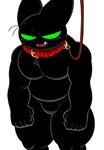 anthro black_body black_fur bodily_fluids collar cute_fangs featureless_crotch fist fur green_eyes leash male muscular muscular_anthro muscular_male pecs simple_background solo sweat white_background nemhippie cartoon_network mao_mao:_heroes_of_pure_heart sheriff_mao_mao_mao domestic_cat felid feline felis mammal hi_res portrait three-quarter_portrait