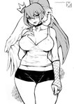 angel big_breasts bottomwear breasts camel_toe choker clothed clothing crown demon female fishnet_clothing hair headgear hotpants humanoid hybrid jewelry monochrome necklace nephilim nipple_outline ponytail raven_(raven) shorts solo succubus xcrawlerdev