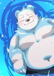 anthro belly black_nose blush bottomwear clothing eyes_closed humanoid_hands kemono lying male moobs navel overweight overweight_male shorts smile solo swimwear water white_body green_bell bear mammal polar_bear ursine 2024 hi_res