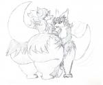 alternate_color anthro anthrofied big_breasts big_butt blush breasts butt butt_expansion butt_grab duo expansion female grope hair hand_on_butt hip_expansion huge_butt hyper hyper_butt inner_ear_fluff open_mouth panicking pokemorph raised_tail short_hair squeezing tail tail_motion tailwag thick_thighs thigh_expansion tuft wide_hips nooxgard nintendo pokemon crescera fukura canid canine delphox generation_6_pokemon mammal pokemon_(species) shiny_pokemon 2015 monochrome sketch traditional_media_(artwork)