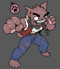 4_fingers 4_toes anthro anthrofied arm_scar barefoot belt biped black_nose blue_bottomwear blue_clothing blue_pants bottomwear chain chain_necklace clenched_teeth clothed clothed_anthro clothed_male clothing collar_tag denim denim_bottomwear denim_clothing empty_eyes eyebrows facial_scar feet fingers fist front_view fully_clothed fully_clothed_anthro fully_clothed_male fur grey_background hand_scar jeans jewelry looking_at_viewer male male_anthro muscular muscular_anthro muscular_male necklace notched_ear pants pawpads pink_pawpads pose red_body red_clothing red_ears red_fur red_tail red_topwear red_vest scar scars_all_over shirt simple_background solo standing tail teeth toes topwear torn_bottomwear torn_clothing torn_jeans torn_pants vest white_clothing white_eyes white_shirt white_topwear discommunicator mewgenics magnus_(mewgenics) domestic_cat felid feline felis mammal 2026 aliasing binary_drawing colored digital_drawing_(artwork) digital_media_(artwork) flat_colors full-length_portrait portrait