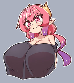 big_breasts breasts cleavage clothed clothing female hair horn huge_breasts humanoid_pointy_ears oversized_clothing oversized_topwear pink_hair pointy_ears shortstack solo topwear masked-agent miss_kobayashi's_dragon_maid mythology ilulu animal_humanoid dragon dragon_humanoid horned_humanoid humanoid mythological_creature mythological_scalie scalie bust_portrait portrait