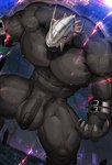 abs abstract_background anthro armor balls barazoku belt_collar biceps big_balls big_biceps big_deltoids big_muscles big_pecs black_balls black_body black_genitals black_nipples black_penis blonde_hair blush bodily_fluids claws clothing deltoids foreskin genital_fluids genitals glans glitch hair half-erect headgear headwear helmet horn huge_deltoids huge_muscles huge_pecs huge_thighs humanoid_genitalia humanoid_hands humanoid_penis male male_anthro manly mask metal muscular muscular_anthro muscular_male nipples nude pecs penis pointy_hair sharp_horn small_waist solo sweat thick_thighs vein veiny_arms veiny_muscles veiny_penis yellow_eyes magangz bandai_namco digimon blackwargreymon digimon_(species) humanoid wargreymon colored digital_drawing_(artwork) digital_media_(artwork) hi_res portrait