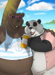 anthro clothed clothing detailed_background duo eyewear heart_symbol male overweight overweight_male sea sunglasses water hehky bear brown_bear giant_panda mammal ursine hi_res