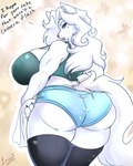 anthro big_breasts big_butt breasts butt clothing female fur huge_breasts huge_butt huge_thighs legwear looking_at_viewer looking_back looking_back_at_viewer solo thick_thighs thigh_highs white_body white_fur leonkatlovre snowflake_frostfang canid canine canis mammal wolf 4:5 hi_res