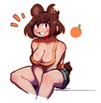 animal_ears big_breasts bottomwear breasts brown_ears brown_hair brown_tail circle_eyebrows cleavage clothed clothed_humanoid clothing emanata eyebrows female female_humanoid food front_view fruit hair light_body light_face light_skin looking_at_viewer notched_ear orange_(fruit) orange_clothing orange_eyes orange_topwear plant shorts simple_background sitting smile smiling_at_viewer solo tail thick_eyebrows topwear white_background derpyfox_36 soda_(derpyfox_36) animal_humanoid bear humanoid mammal mammal_humanoid ursid_humanoid 2021 digital_drawing_(artwork) digital_media_(artwork) portrait three-quarter_portrait